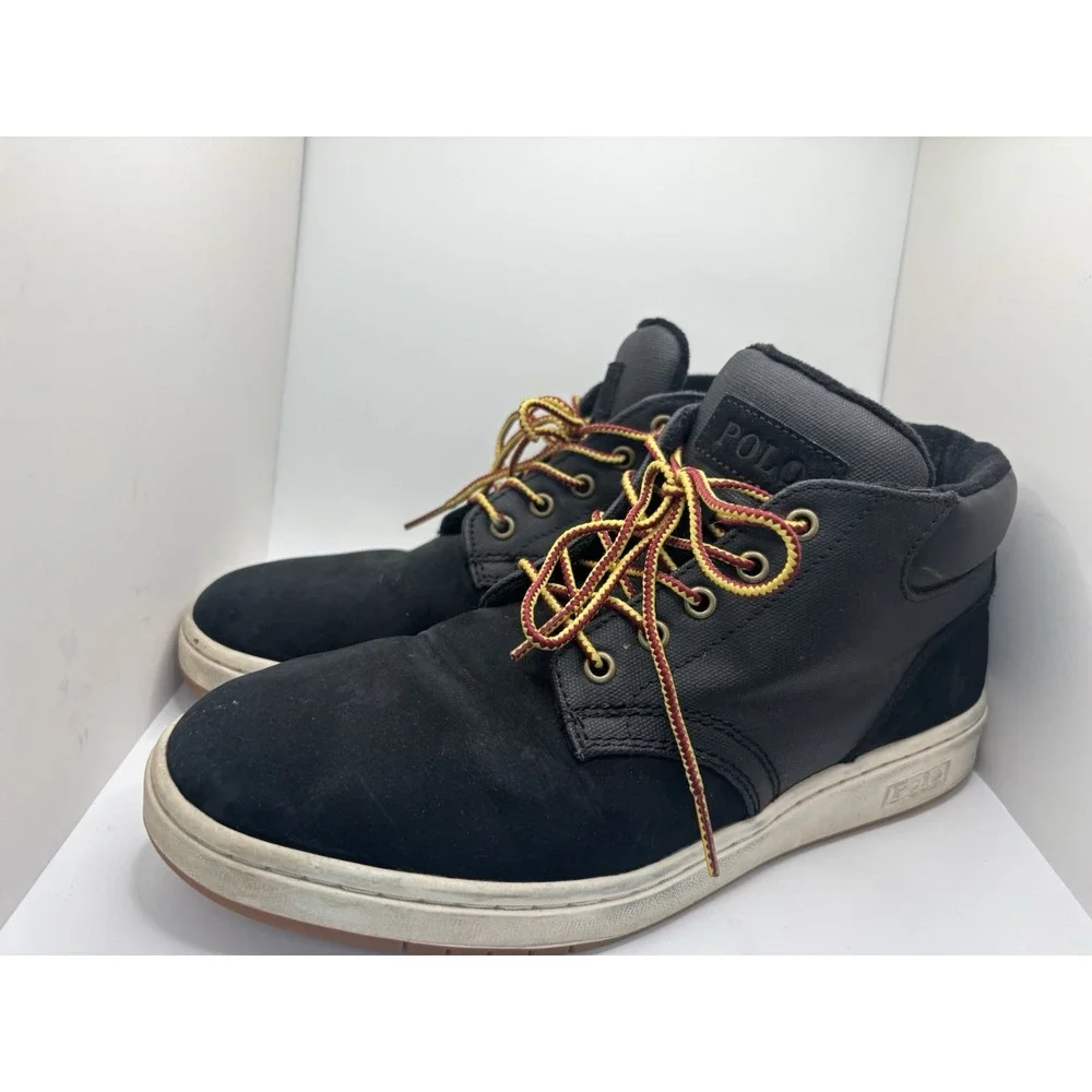 Polo Ralph Lauren Shrunken Nubuck Sneaker Boot BO-LCB Black Men's 8 Leather